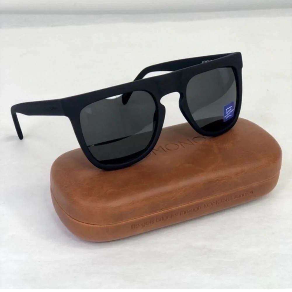 Komono Bennet Black Rubber Sunglasses NEW flat brow